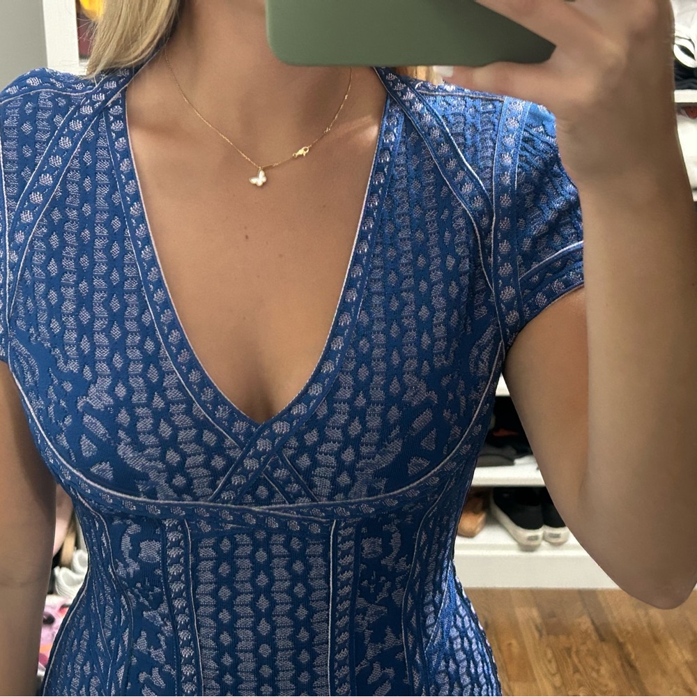 Herve Leger Blue and White Mini Dress - Picture 2 of 6